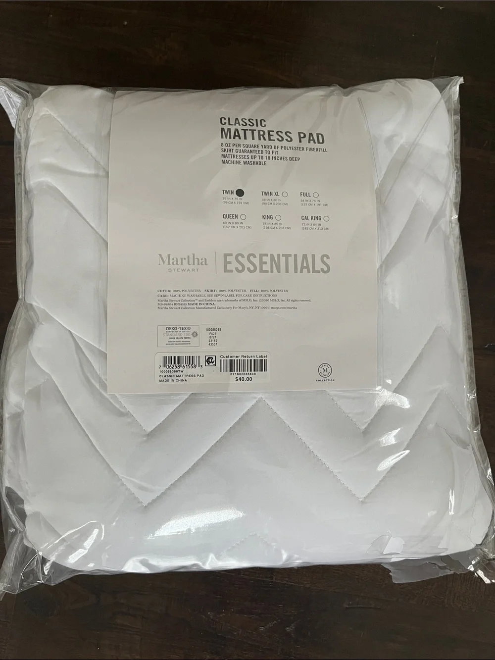 Martha Stewart White Quilted Classic Mattress Pad